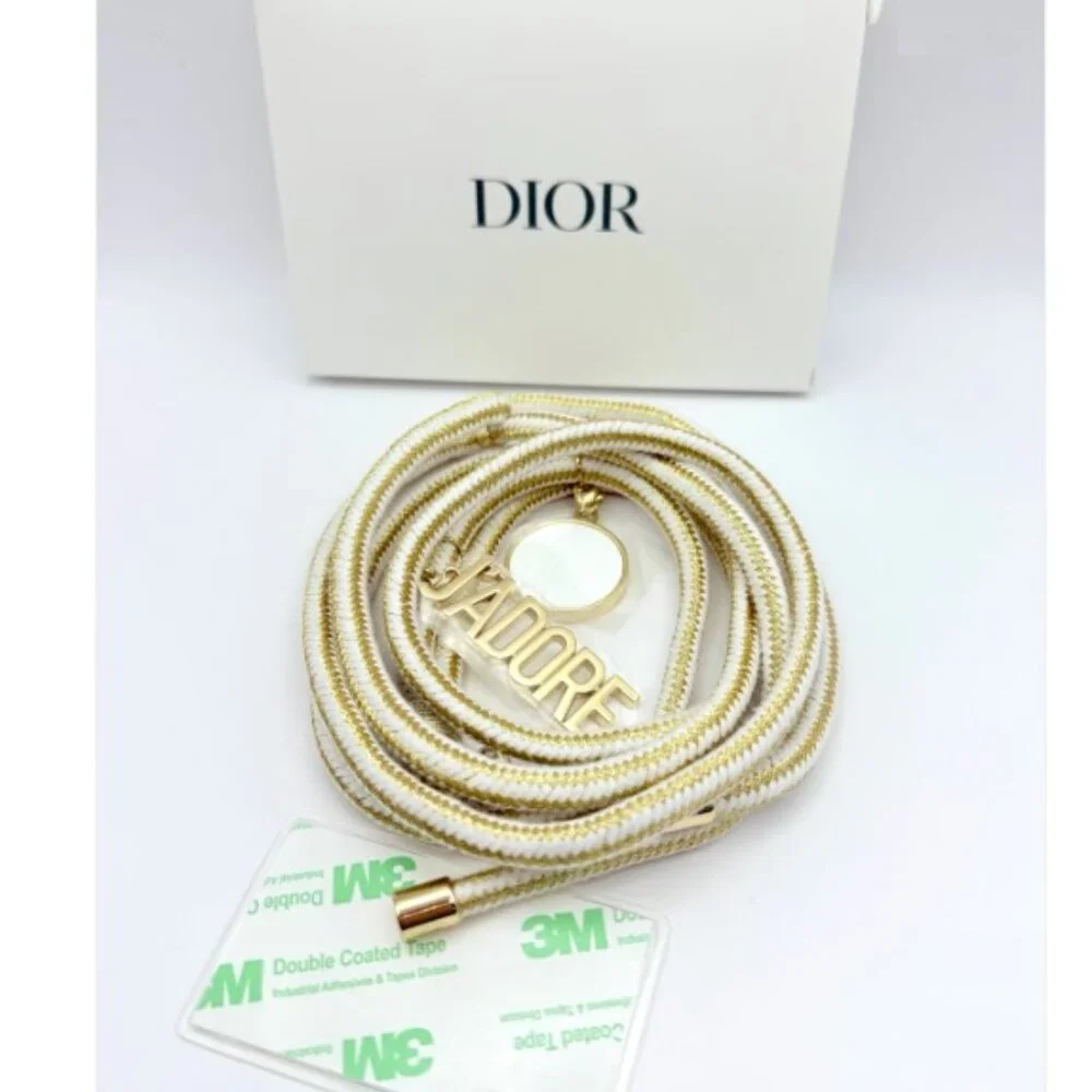 DIOR Phone Ring / Strap Gold & White Rope Lanyard with J'ADORE Charms